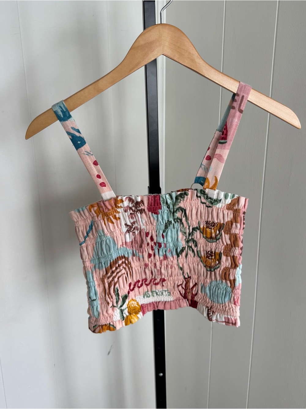 Paper Heart Tropical Smocked Crop Tank Pink Linen Blend Womens S NWT